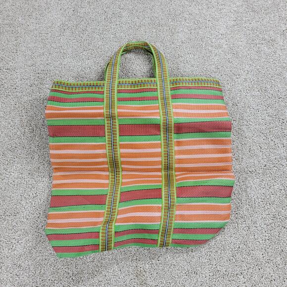 Dosa Grocery Tote Bag 16" Green Striped Reusable Multipurpose Nylon Handbag - Picture 9 of 9